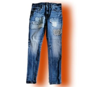 PRPS Windsor Stretch Indigo Blue Fade Destressed Parchwork Slim Fit Size 34